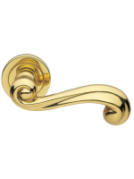 Ручка дверная Morelli Luxury PLAZA R2 OTL раздельная на круглой розетке, цвет золото, латунь