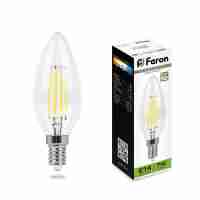 Лампа светодиодная филаментнаядиммируемая Feron Е14 7W 4000K Свеча на ветру Прозрачная LB-166 25871