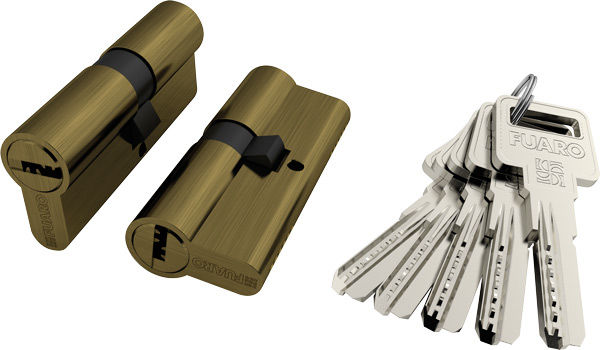Цилиндровый механизм Fuaro R600/60 mm (25+10+25) AB бронза 5 кл.