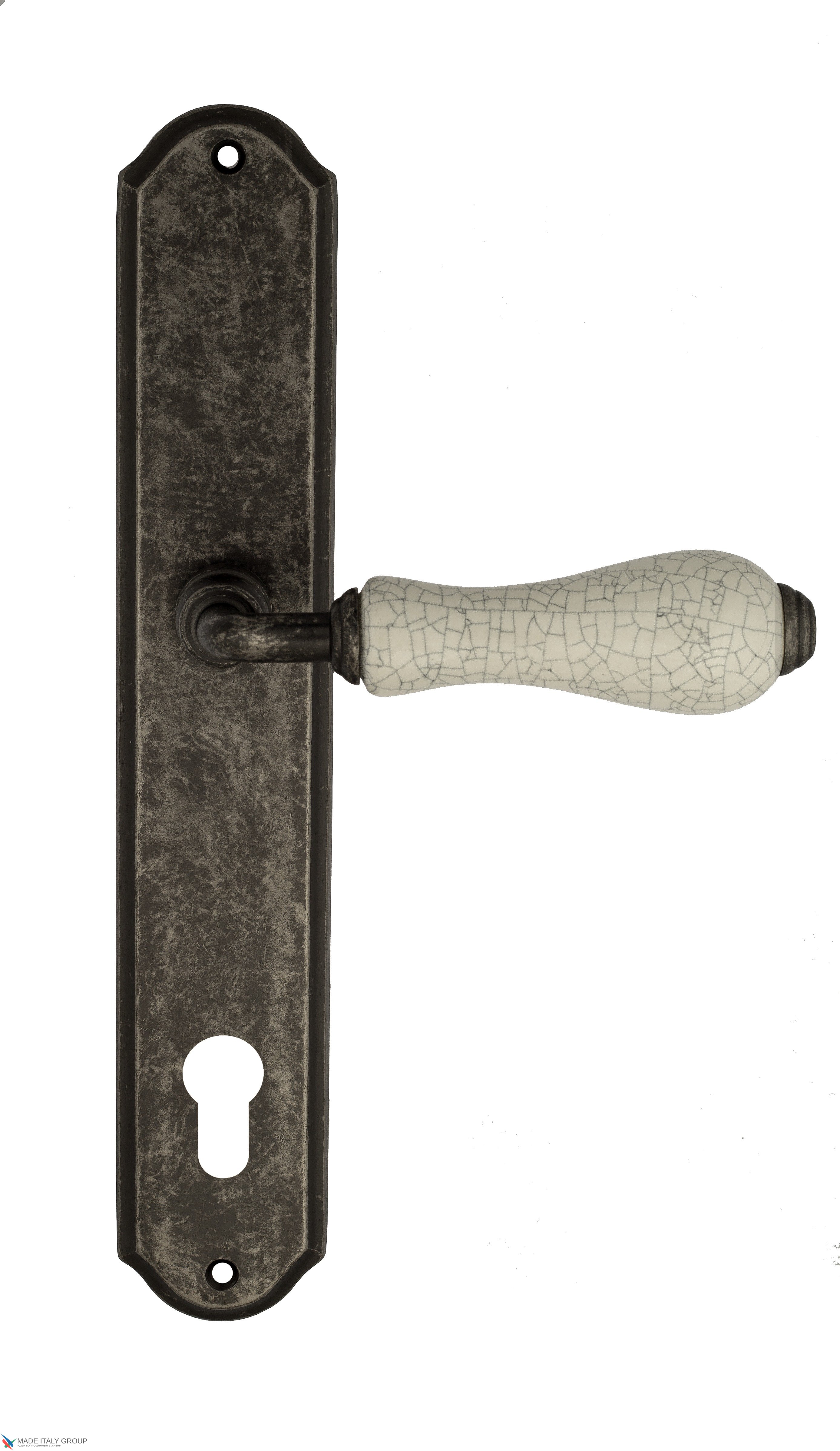 Дверная ручка Venezia "COLOSSEO" белая керамика паутинка CYL на планке PL02 античное серебро