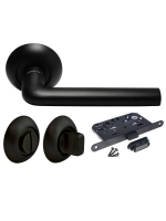 Комплект дверных ручек Morelli MH-03 BL с заверткой MH-WC BL + магнитный замок M1895 BL, цвет черный