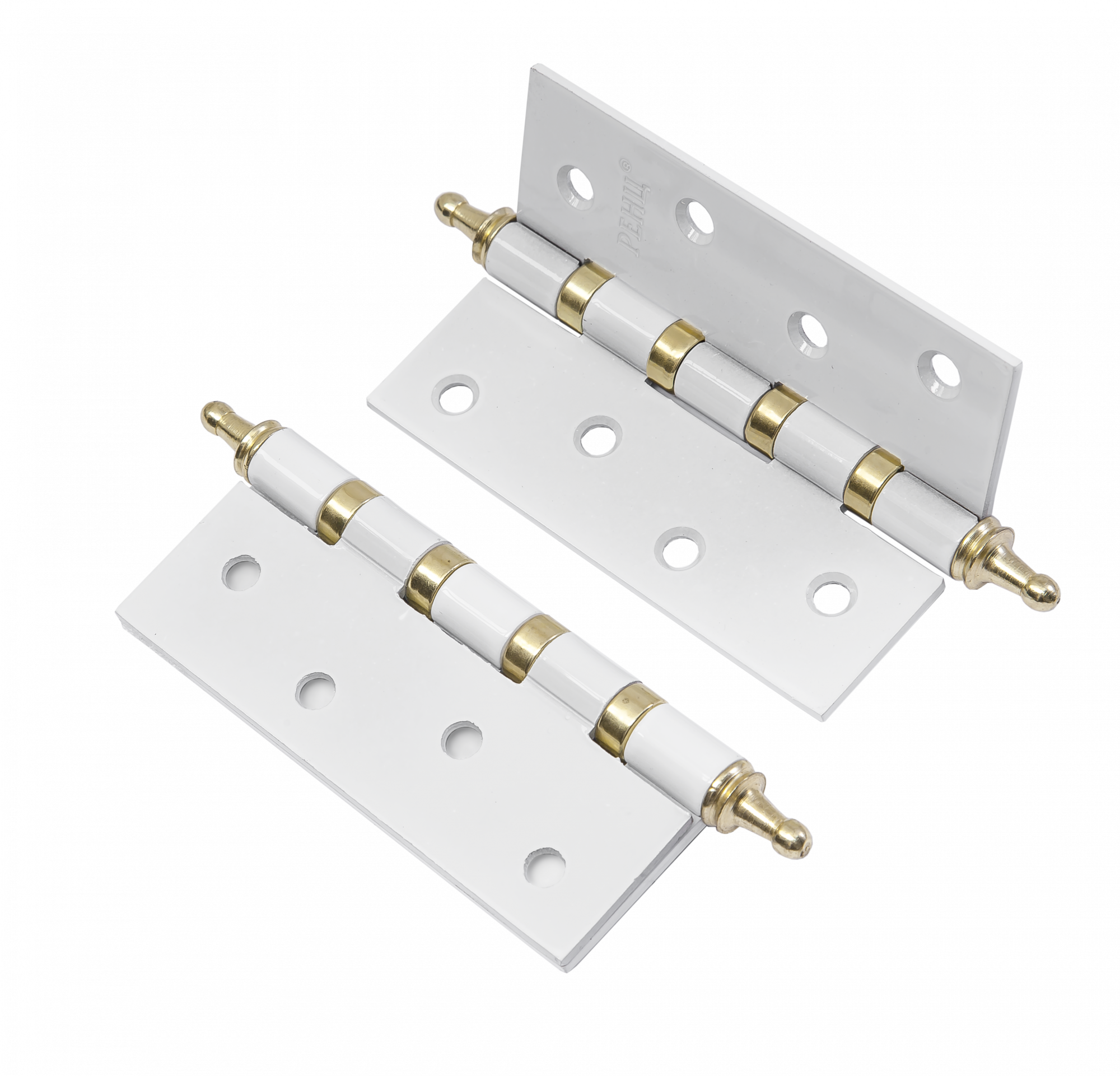 Петля стальная RENZ IN100-4BB CH W/PB 100*75*2,5, 4 подшипника, с колп., белый/латунь блестящая