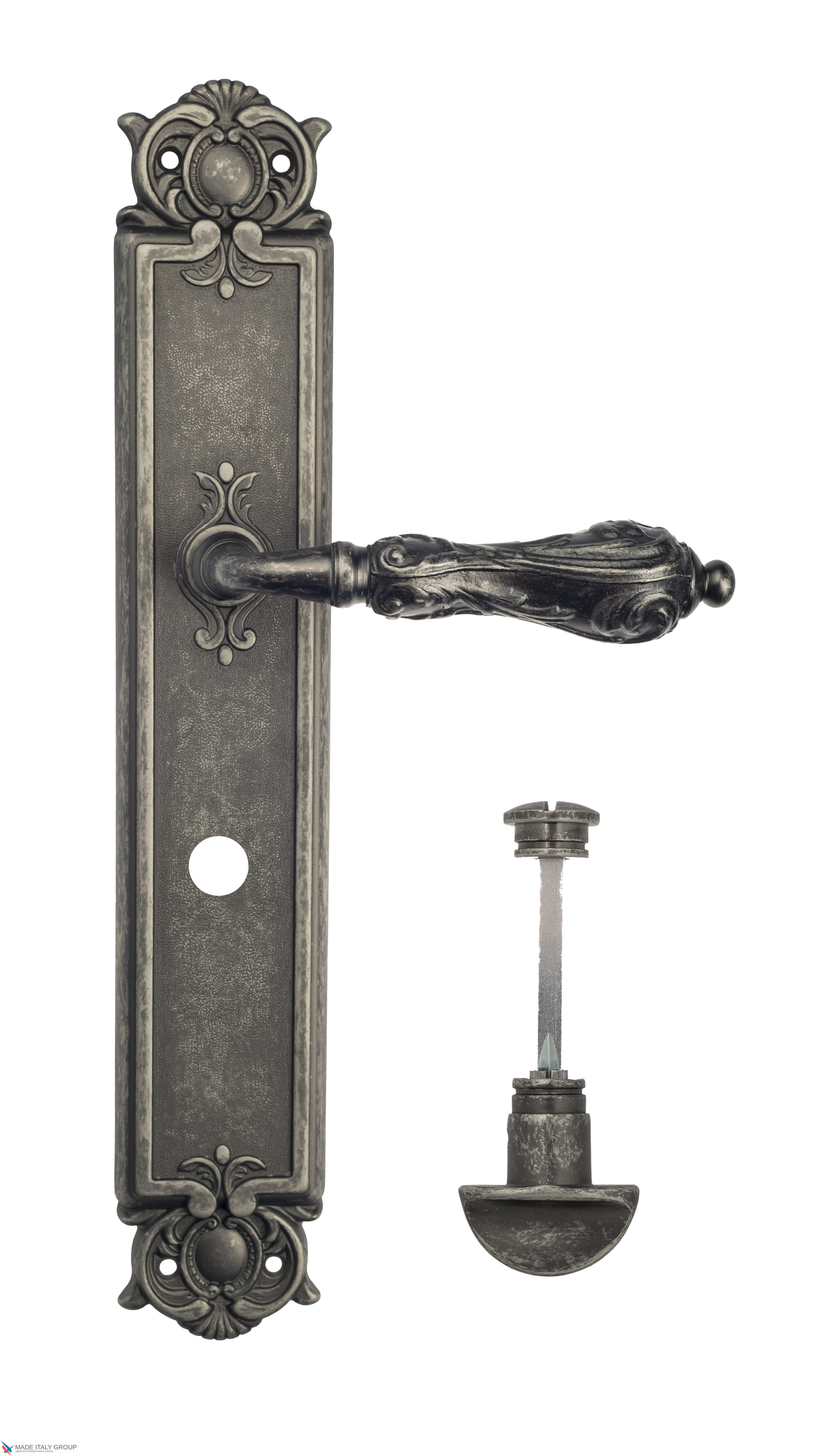 Дверная ручка Venezia "MONTE CRISTO" WC-2 на планке PL97 античное серебро