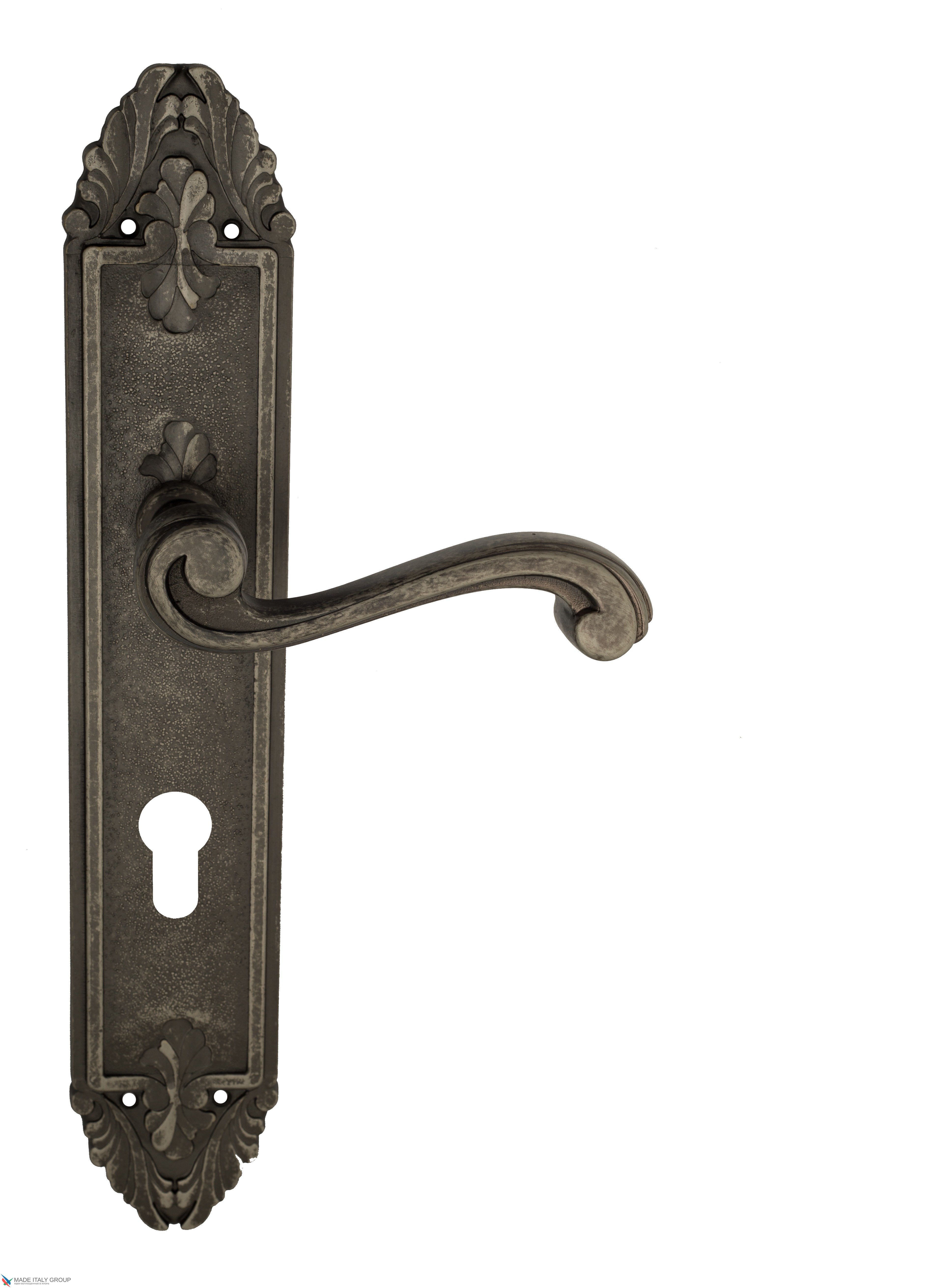 Дверная ручка Venezia "VIVALDI" CYL на планке PL90 античное серебро