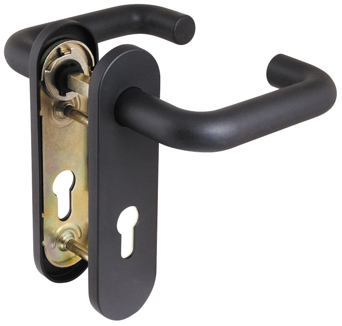 Ручка дверная на планке Fuaro DH-0433 NE ЧЕРНАЯ с пруж. для замка FL-0432, 0433, 0434, НЕЙЛОН