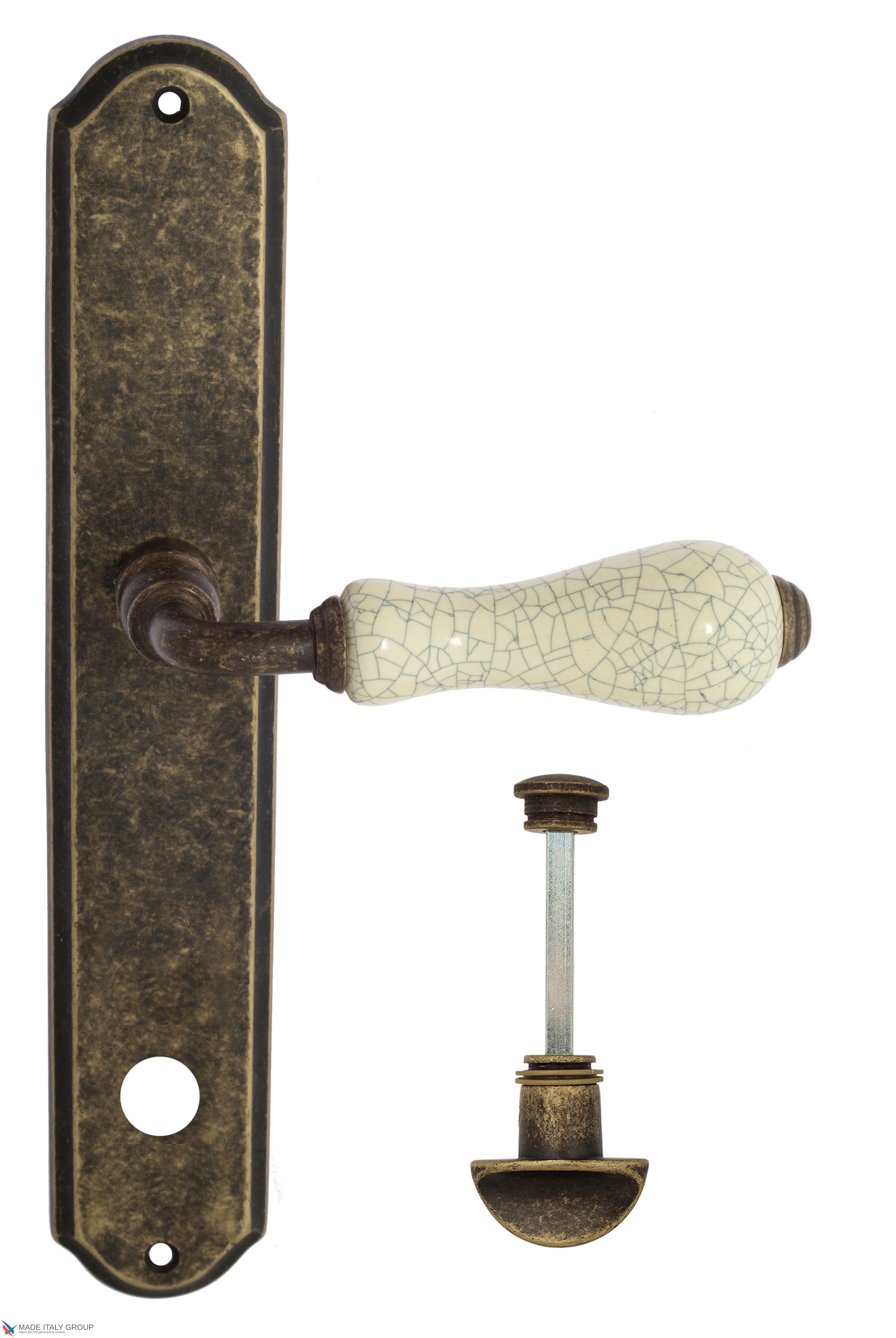 Дверная ручка Venezia "COLOSSEO" белая керамика паутинка WC-2 на планке PL02 античная бронза
