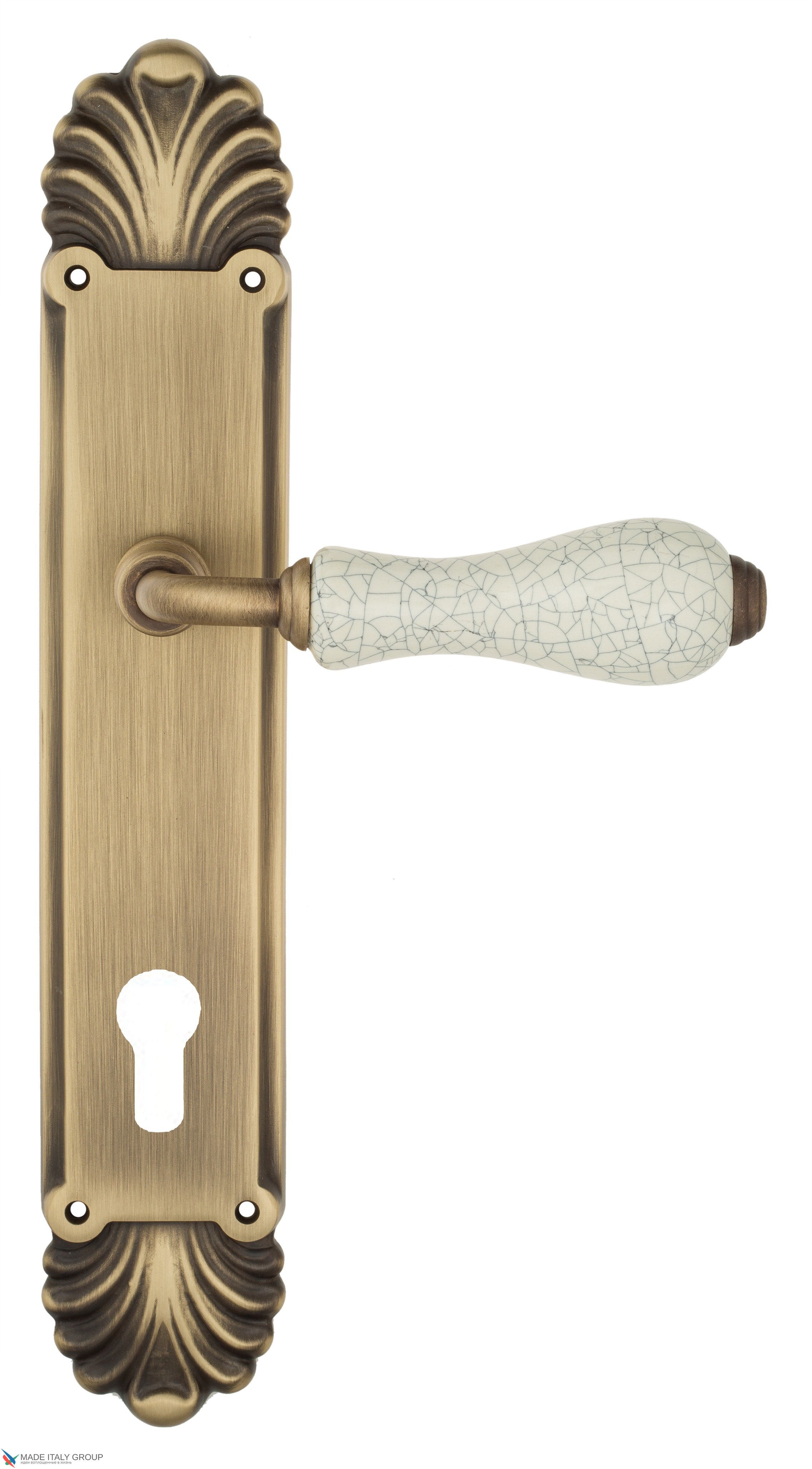 Дверная ручка Venezia "COLOSSEO" белая керамика паутинка CYL на планке PL87 матовая бронза