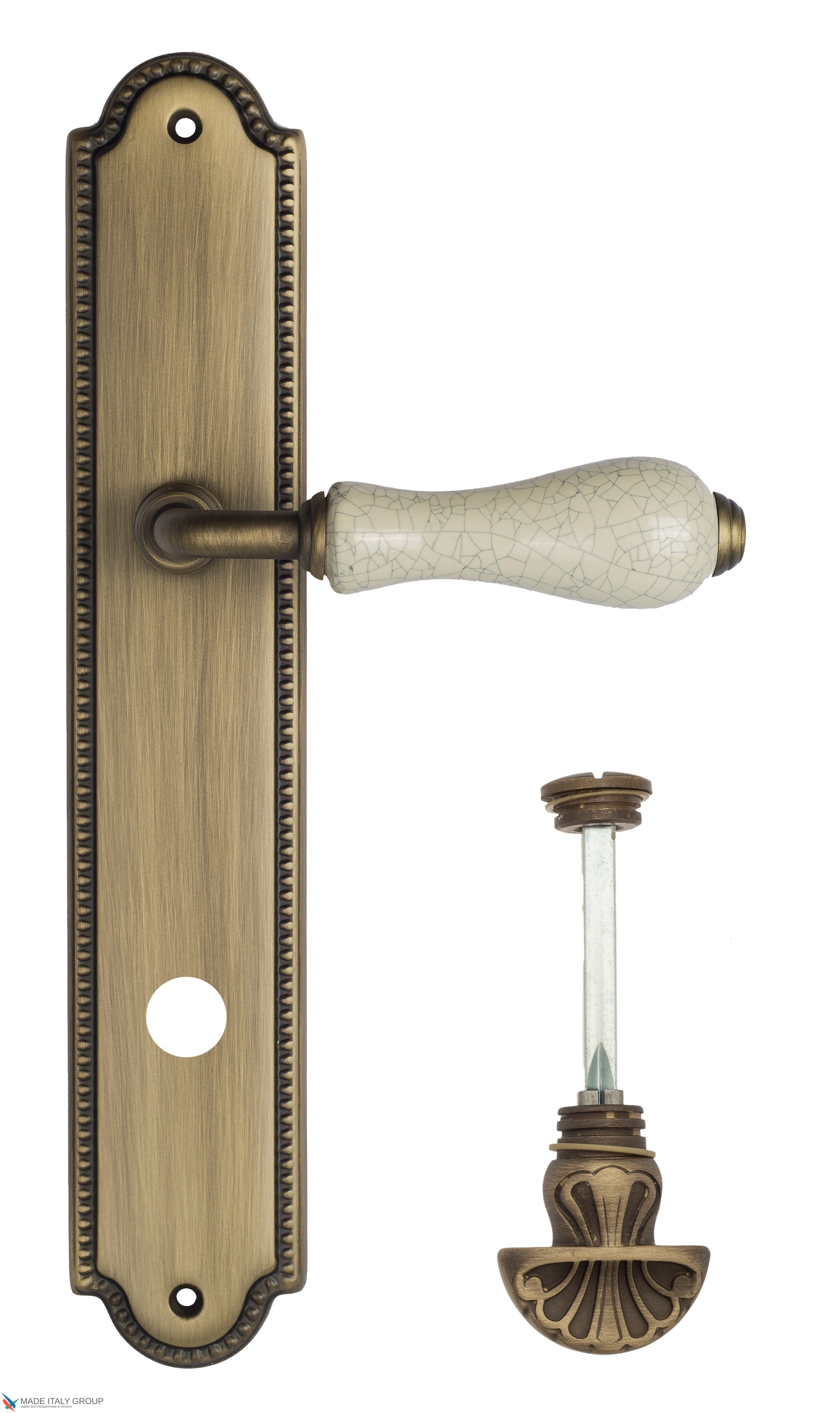 Дверная ручка Venezia "COLOSSEO" белая керамика паутинка WC-4 на планке PL98 матовая бронза