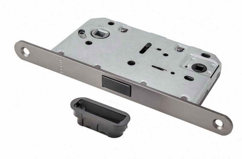 Защелка сантехническая магнитная РЕНЦ с пластиковой ответной планкой, никель супер матовый