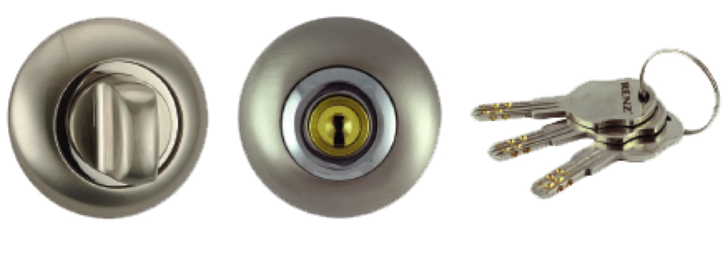 Завертка дверная с цилиндром под ключ RENZ INBK-K 08 SN/NP ник.мат./ник.бл.