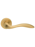 Ручка дверная Morelli Luxury LEON R2 OSA раздельная на круглой розетке, цвет матовое золото, латунь