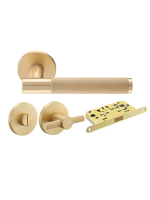 Комплект дверных ручек Morelli MH-57-R6T MSG с заверткой MH-WC-R6T MSG + магнитный замок M1895 MSG, цвет матовое золото