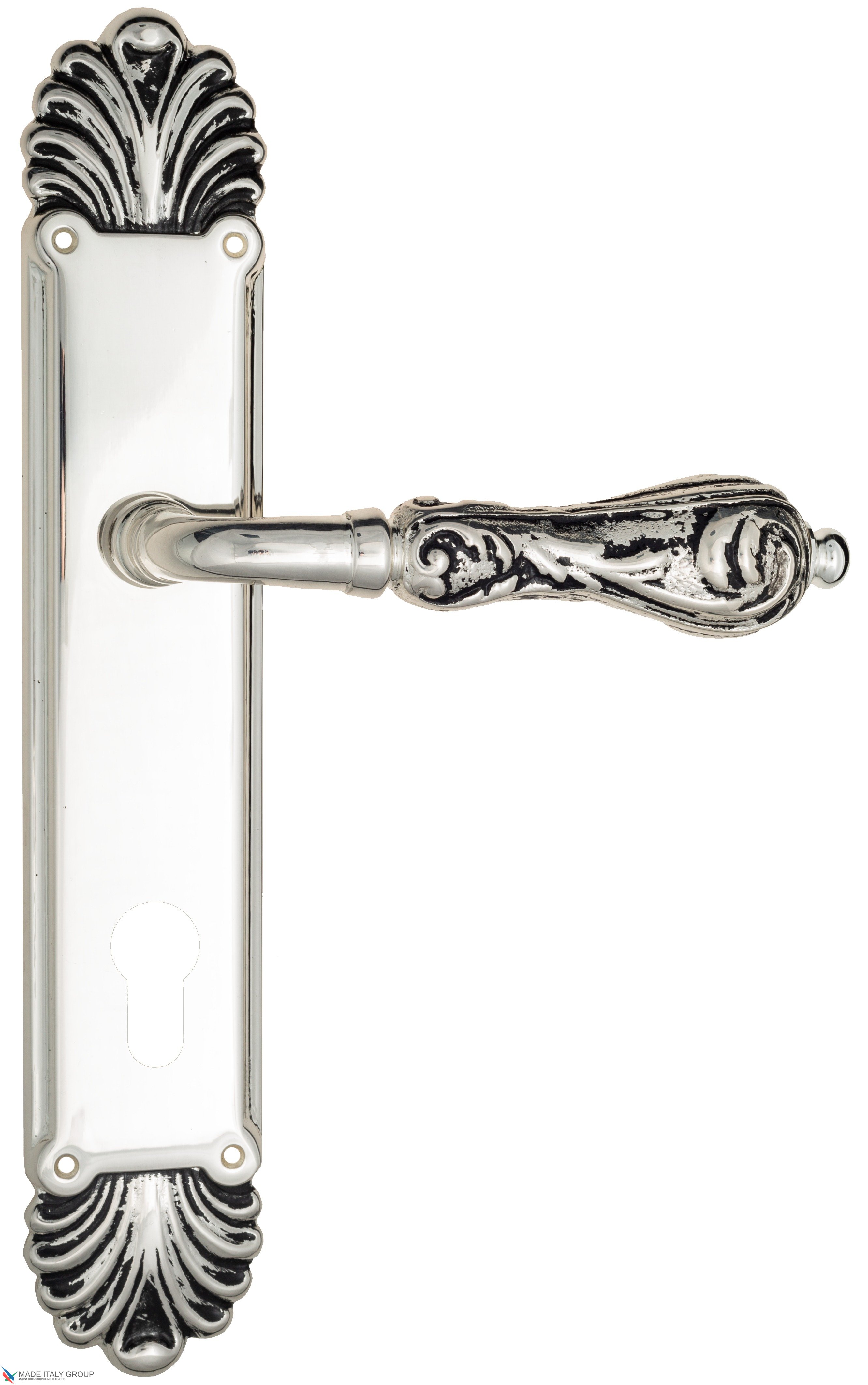 Дверная ручка Venezia "MONTE CRISTO" CYL на планке PL87 натуральное серебро + черный