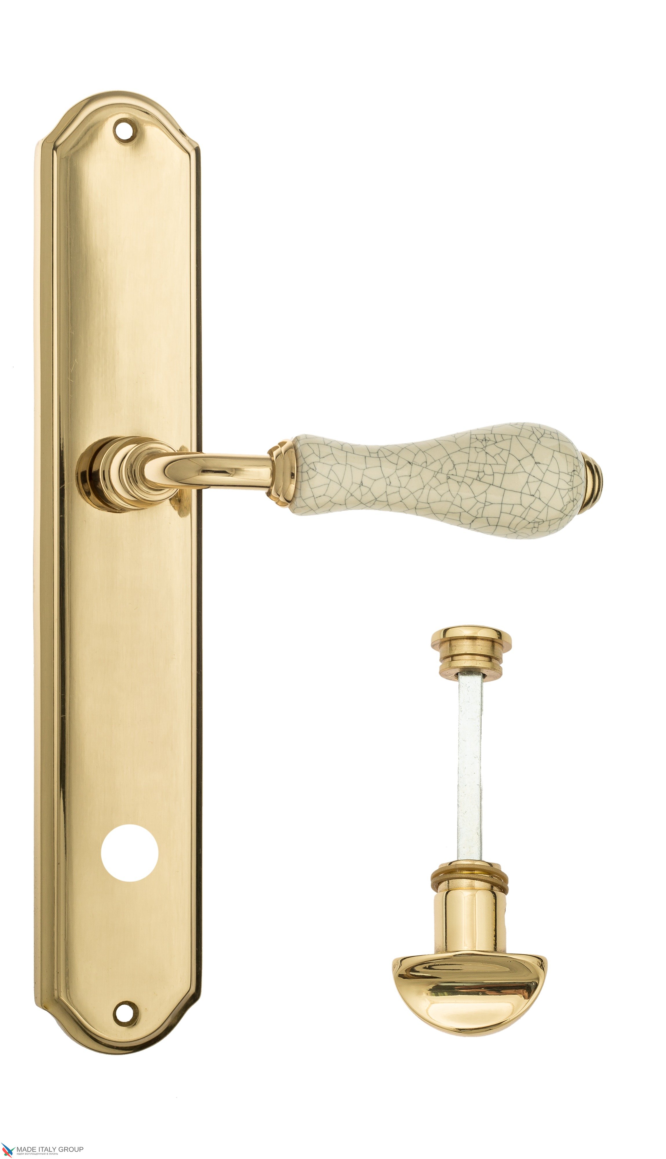 Дверная ручка Venezia "COLOSSEO" белая керамика паутинка WC-2 на планке PL02 полированная латунь