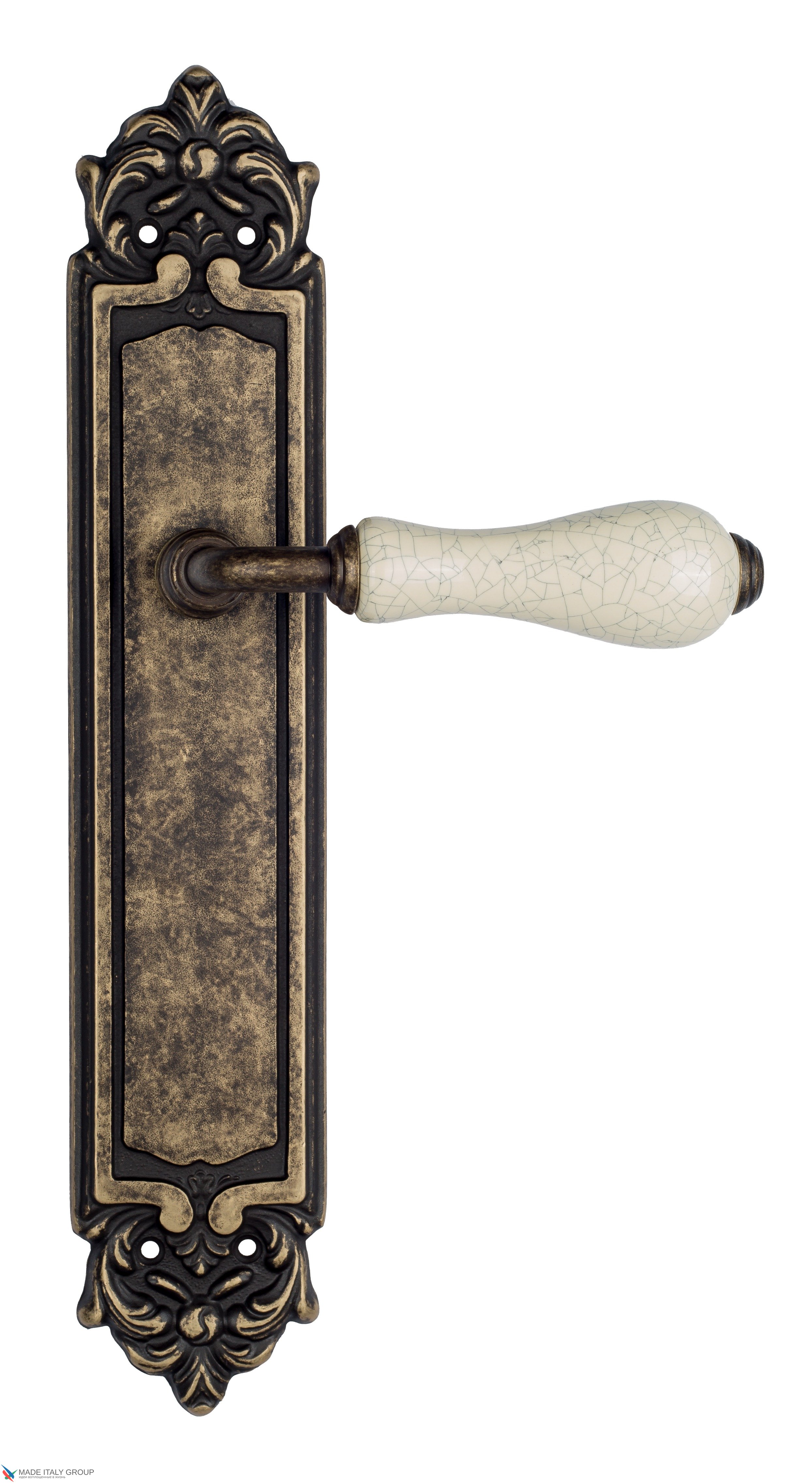 Дверная ручка Venezia "COLOSSEO" белая керамика паутинка на планке PL96 античная бронза