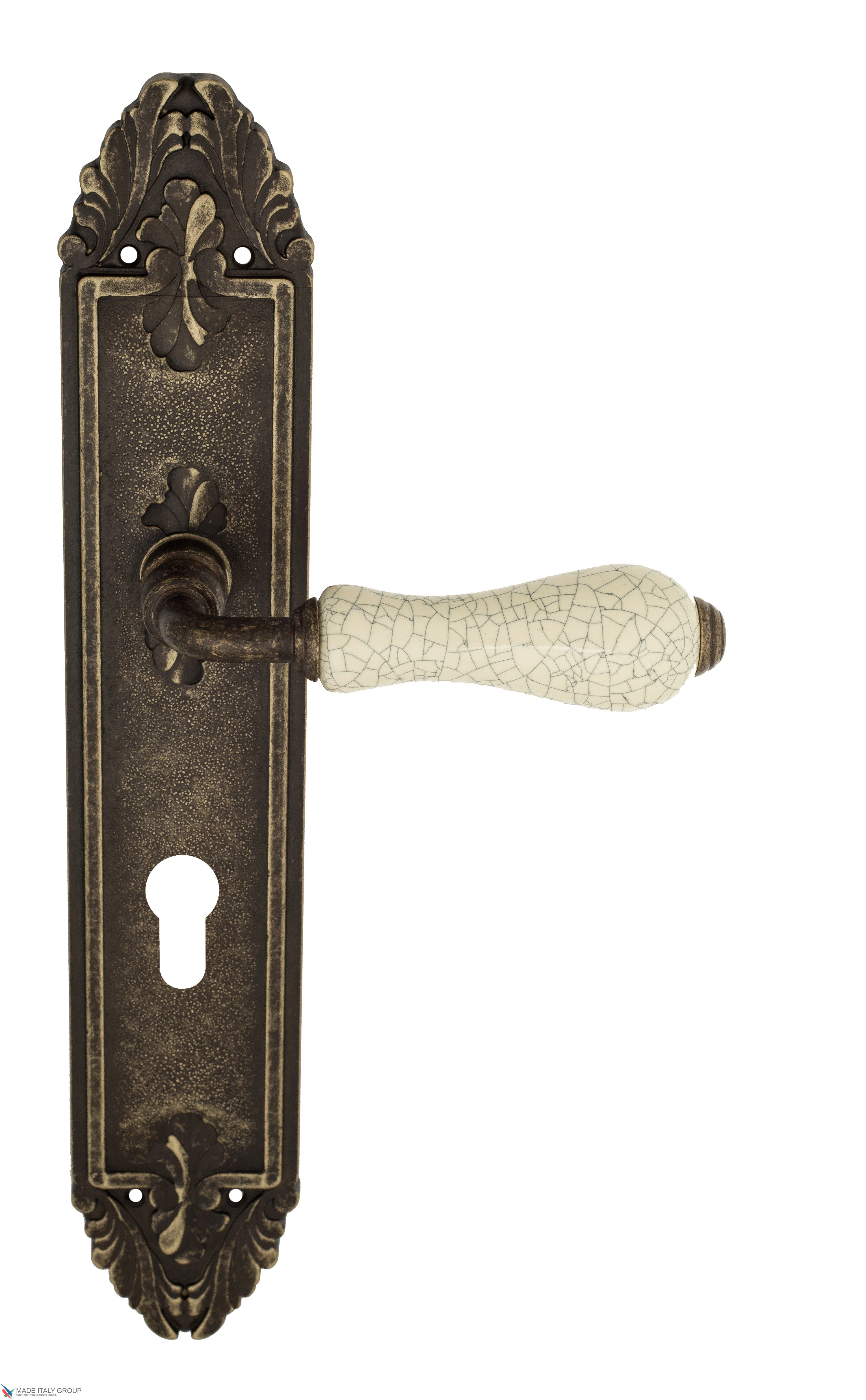 Дверная ручка Venezia "COLOSSEO" белая керамика паутинка CYL на планке PL90 античная бронза