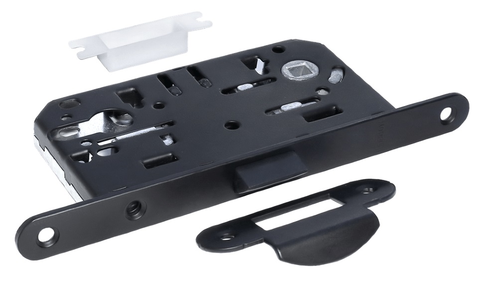 Замок дверной межкомнатный под цилиндр Morelli 1885P BL черный матовый пласт.яз.