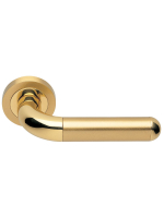 Ручка дверная Morelli Luxury GAVANA R2 OSA/OTL раздельная на круглой розетке, цвет - матовое золото/золото, латунь