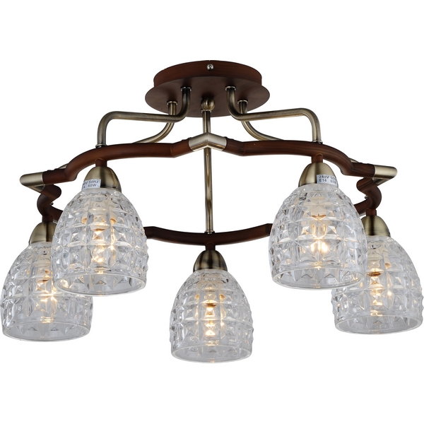 Люстра потолочная N-Light 412-05-53ABW antique brass + walnut