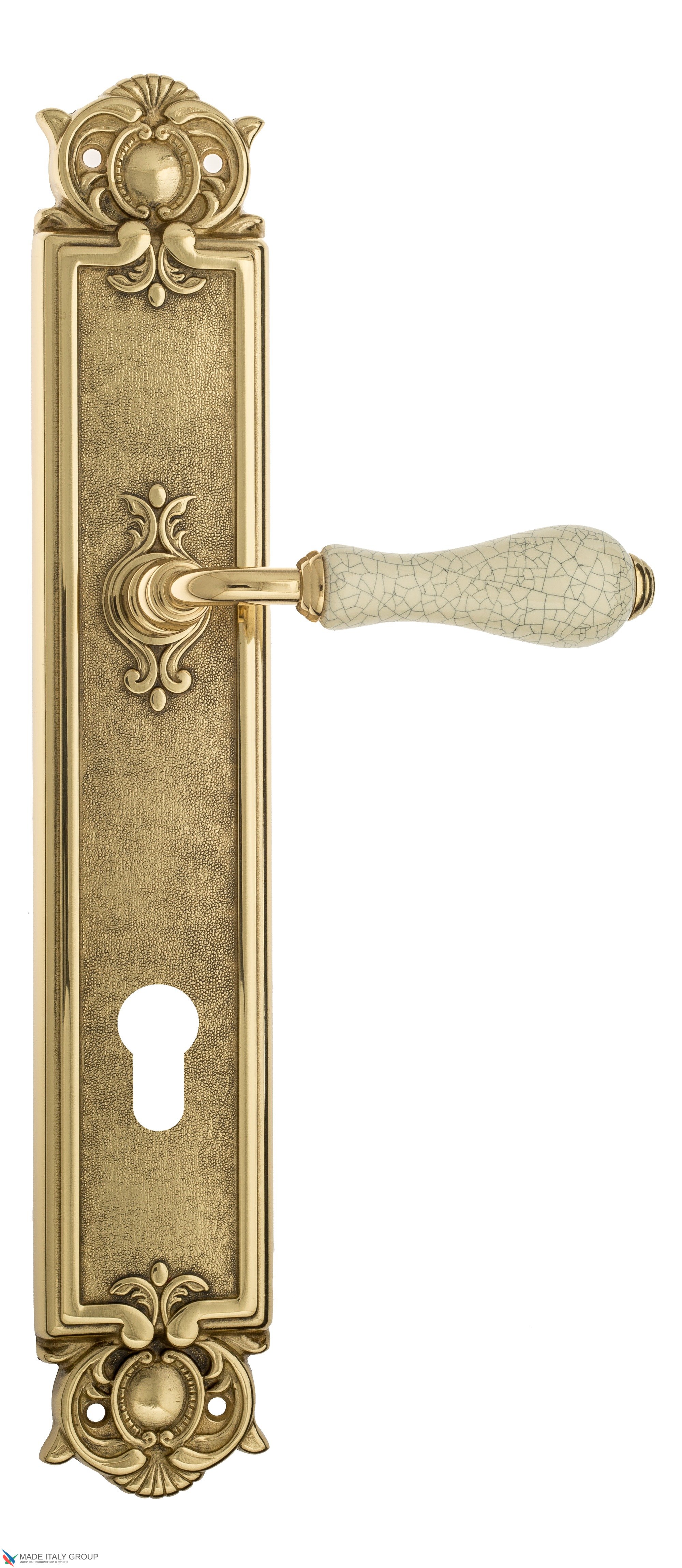 Дверная ручка Venezia "COLOSSEO" белая керамика паутинка CYL на планке PL97 полированная латунь