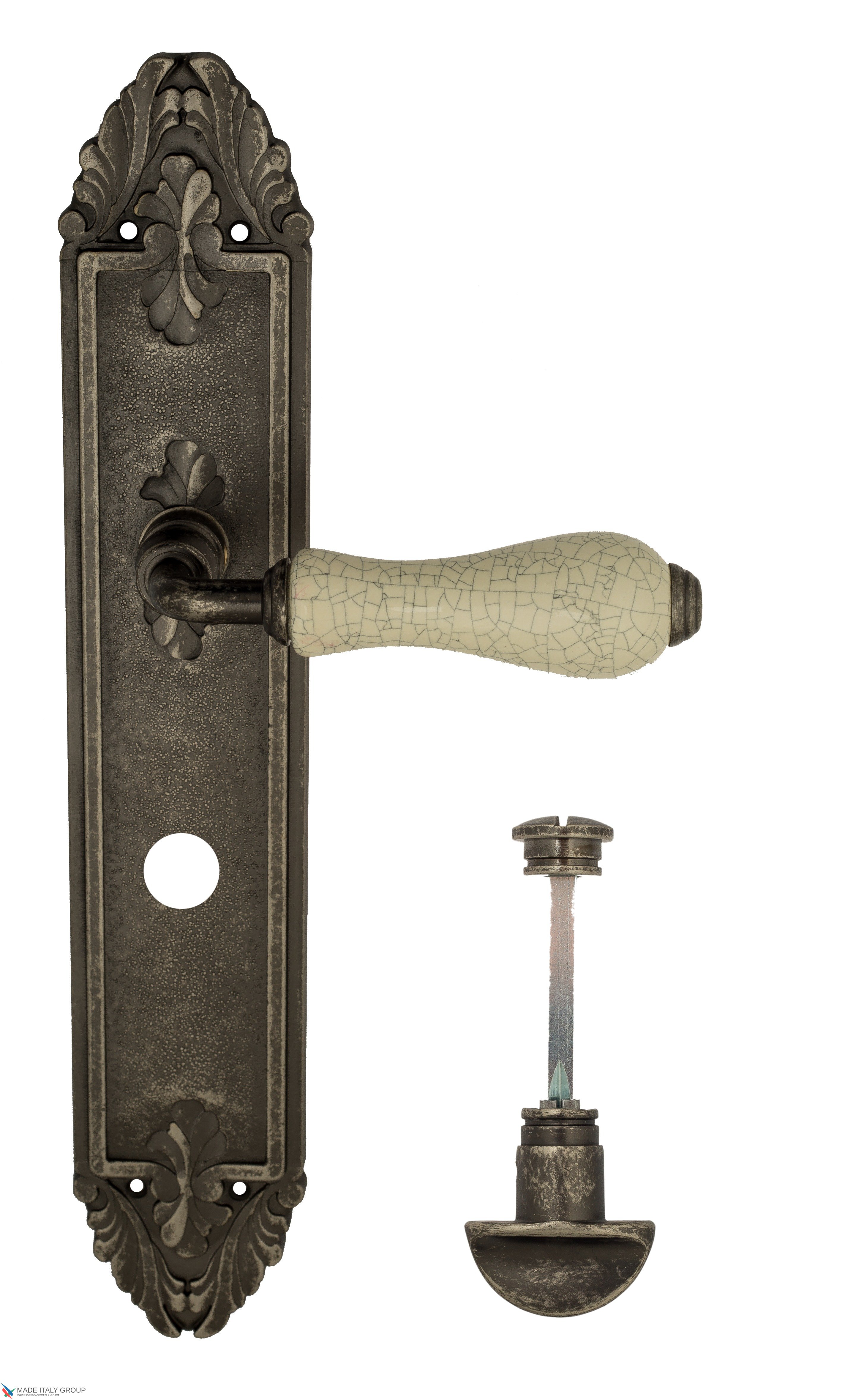 Дверная ручка Venezia "COLOSSEO" белая керамика паутинка WC-2 на планке PL90 античное серебро