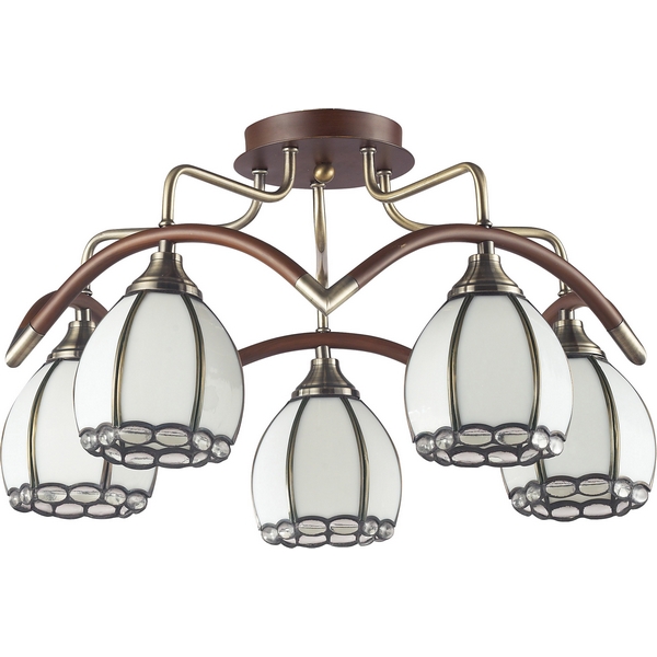 Потолочная люстра N-Light 607 607-05-53 antique brass + walnut + tiffany