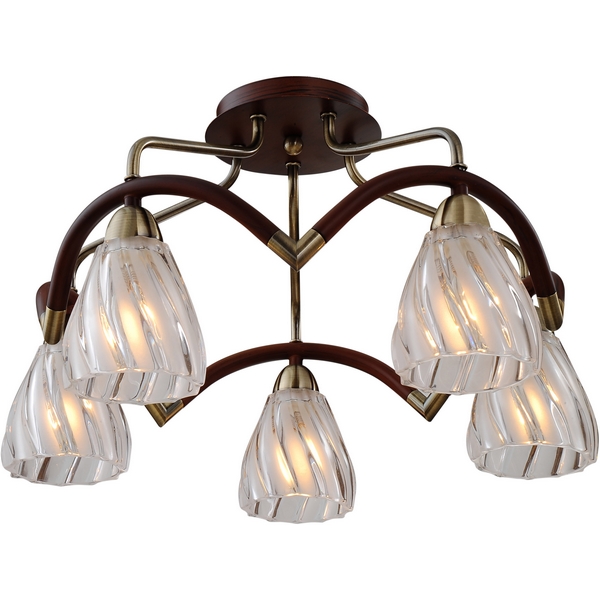 Люстра потолочная N-Light 407-05-53ABW antique brass + walnut