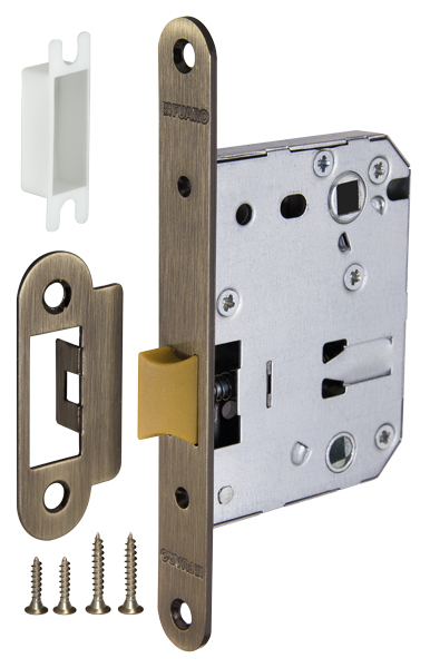 Замок межкомнатный дверной под фиксатор пластиковый Fuaro PLASTIC P82-50 AB бронза