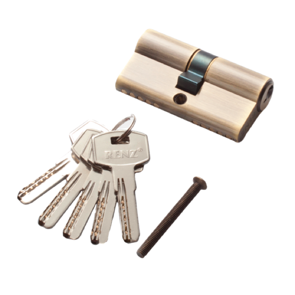 Цилиндр RENZ INCS 60 AB 60 мм К-К, стандартный ключ, бронза античная