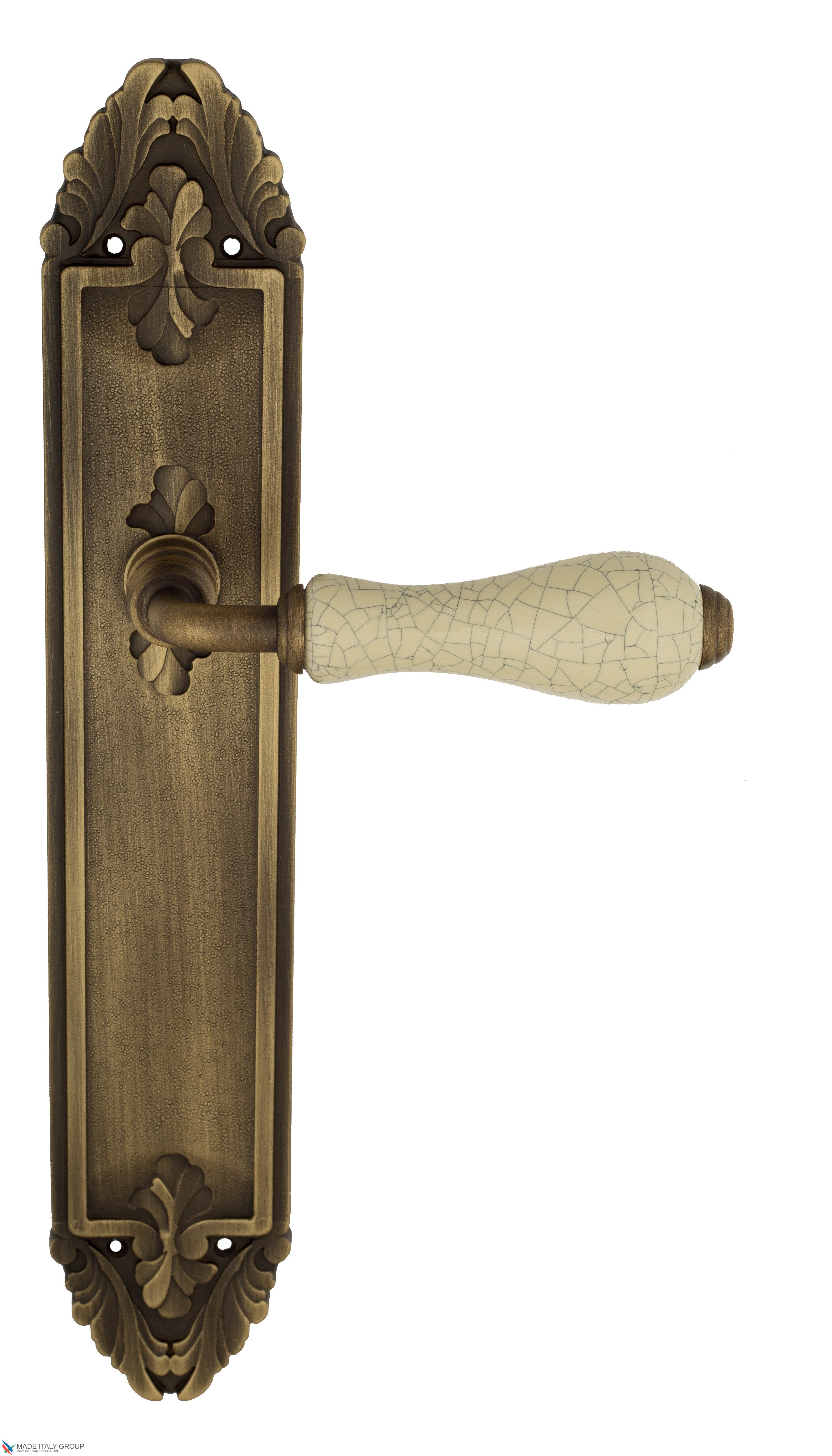 Дверная ручка Venezia "COLOSSEO" белая керамика паутинка на планке PL90 матовая бронза