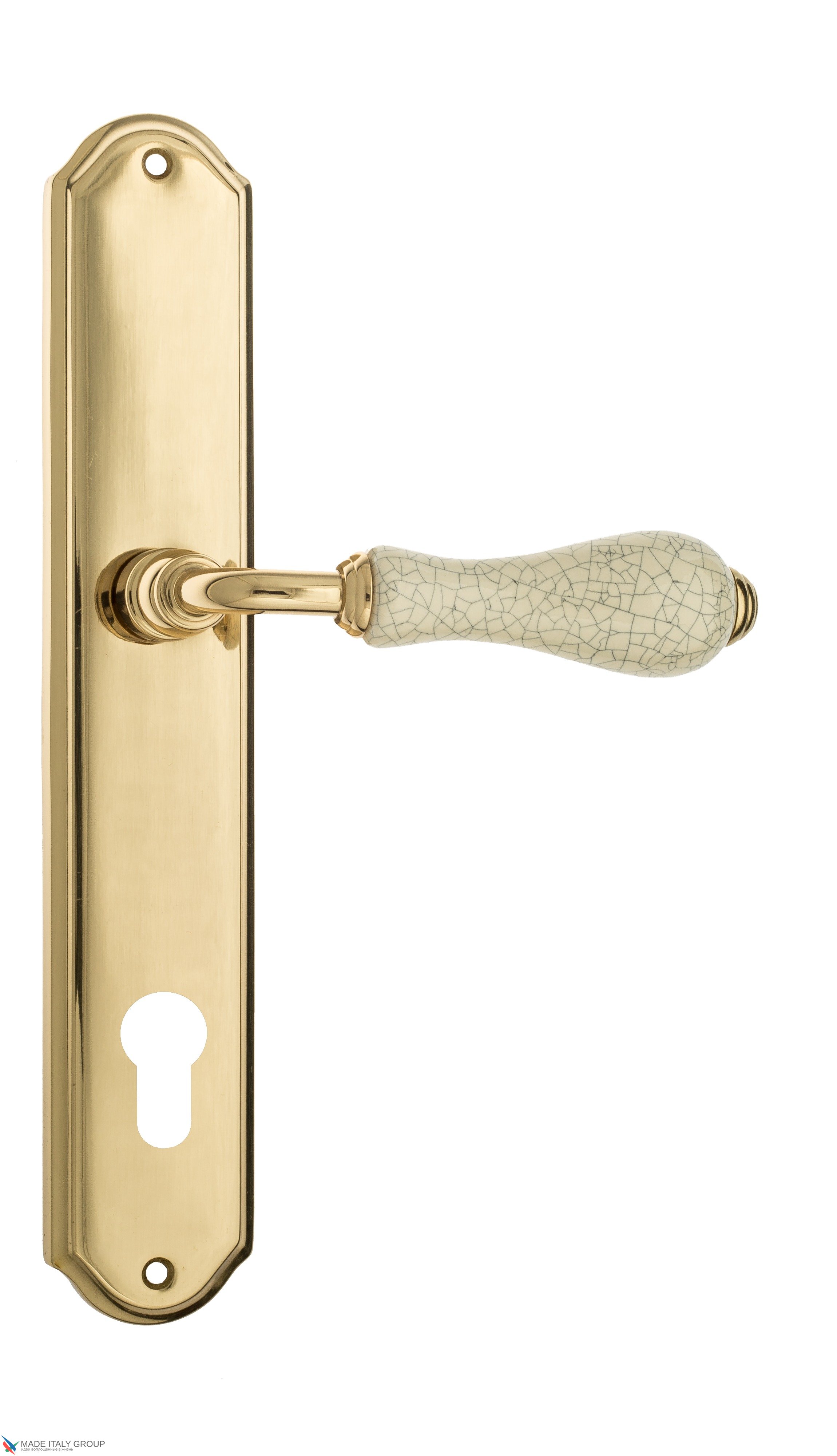 Дверная ручка Venezia "COLOSSEO" белая керамика паутинка CYL на планке PL02 полированная латунь