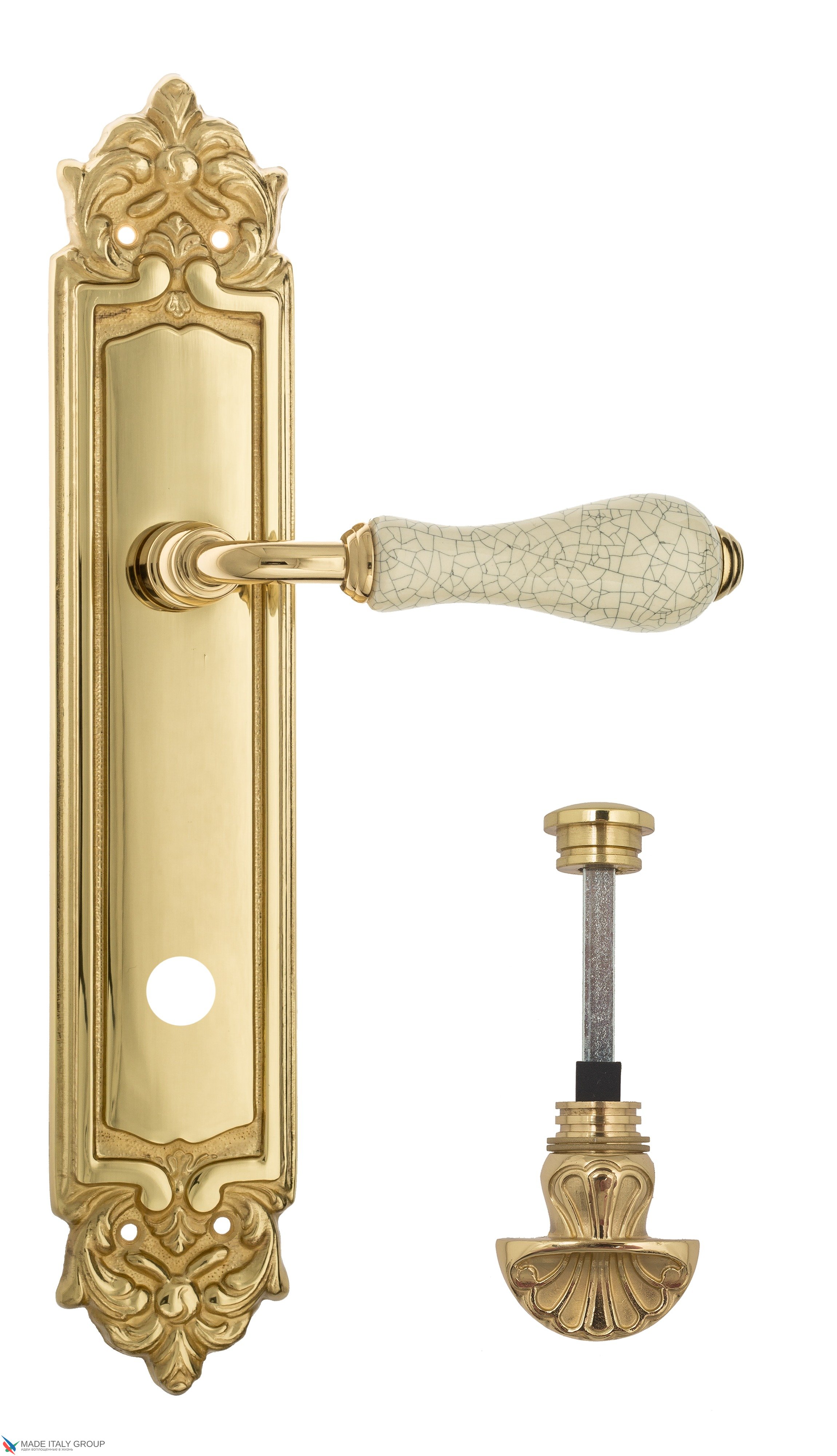 Дверная ручка Venezia "COLOSSEO" белая керамика паутинка WC-4 на планке PL96 полированная латунь