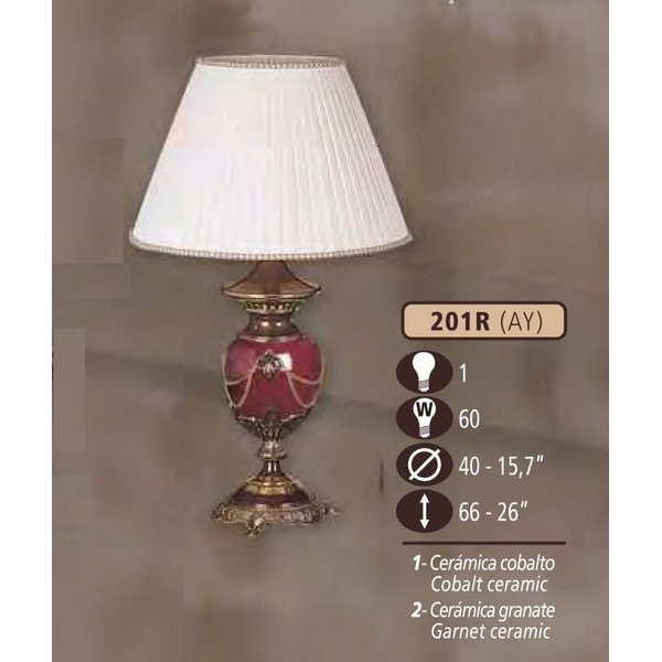 Интерьерная настольная лампа Riperlamp 201R/1 AY COBALT/GARNET CERAM. - CREAM SHADE