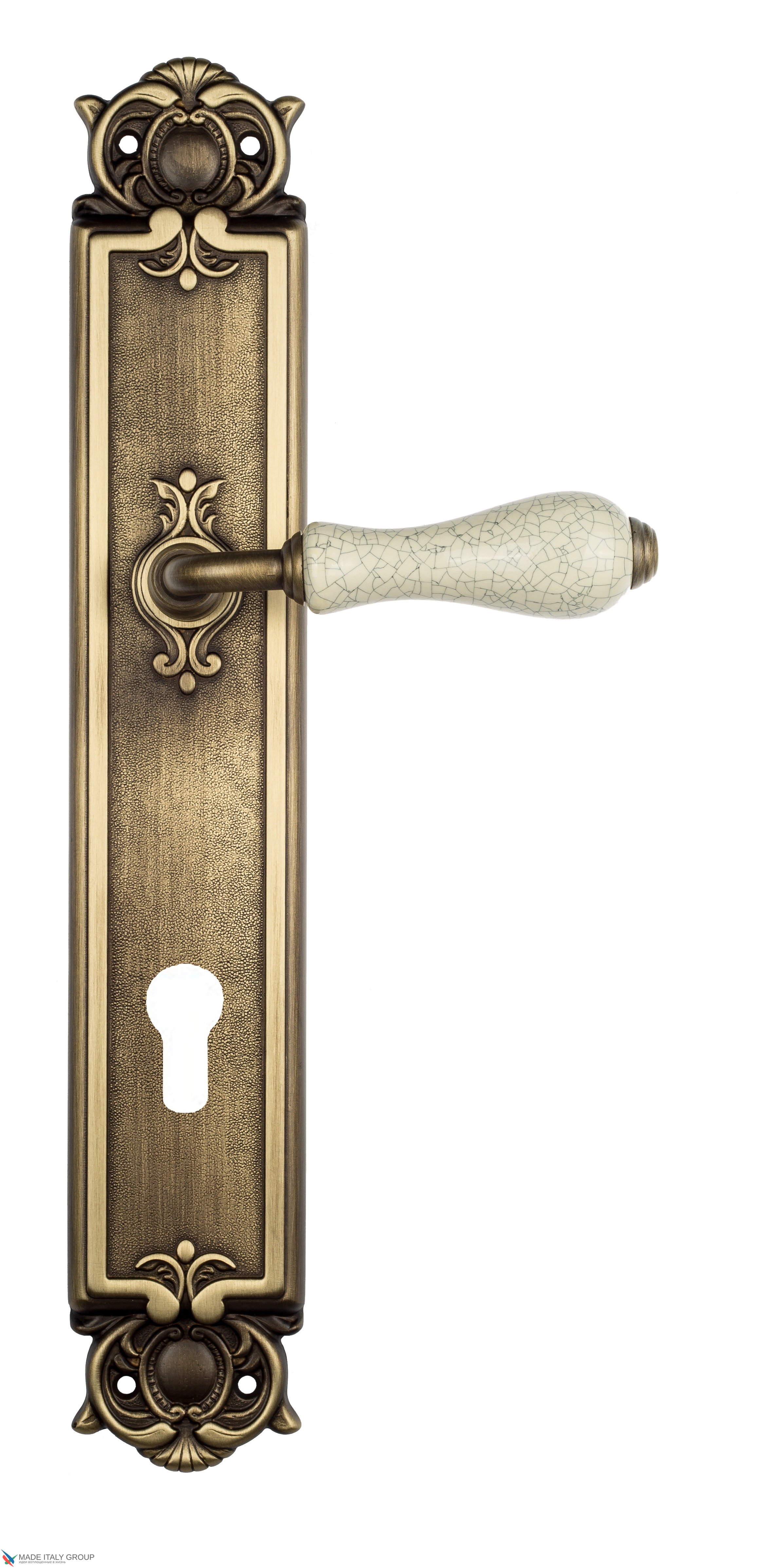 Дверная ручка Venezia "COLOSSEO" белая керамика паутинка CYL на планке PL97 матовая бронза