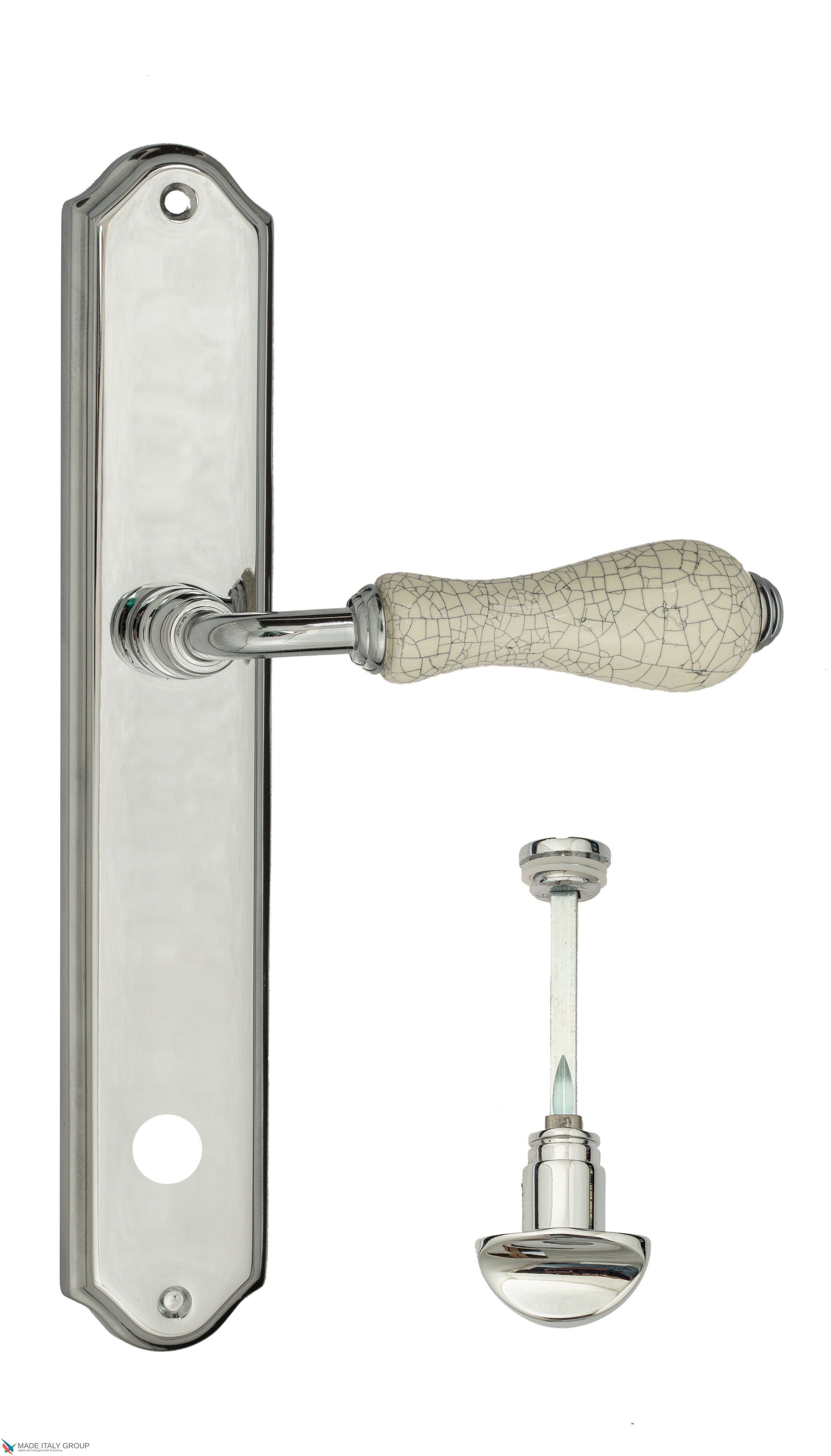 Дверная ручка Venezia "COLOSSEO" белая керамика паутинка WC-2 на планке PL02 полированный хром