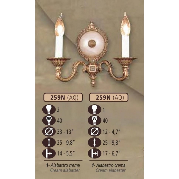 Бра Riperlamp 259N/2 AQ CREAM ALABASTER