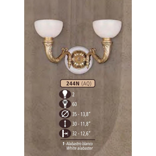 Бра Riperlamp 244N/2 AQ WHITE/CREAM ALABASTER