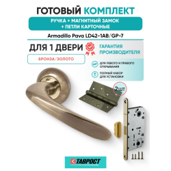 Ручка дверная межкомнатная Armadillo R.LD54.Pava AB/GP-7 бронза/золото с Магнитным замком Fuaro и Петлями Fuaro
