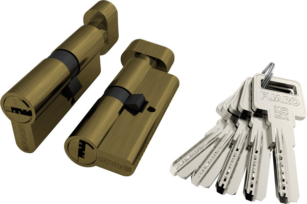 Цилиндровый механизм с вертушкой Fuaro R602/60 mm (25+10+25) AB бронза 5 кл.