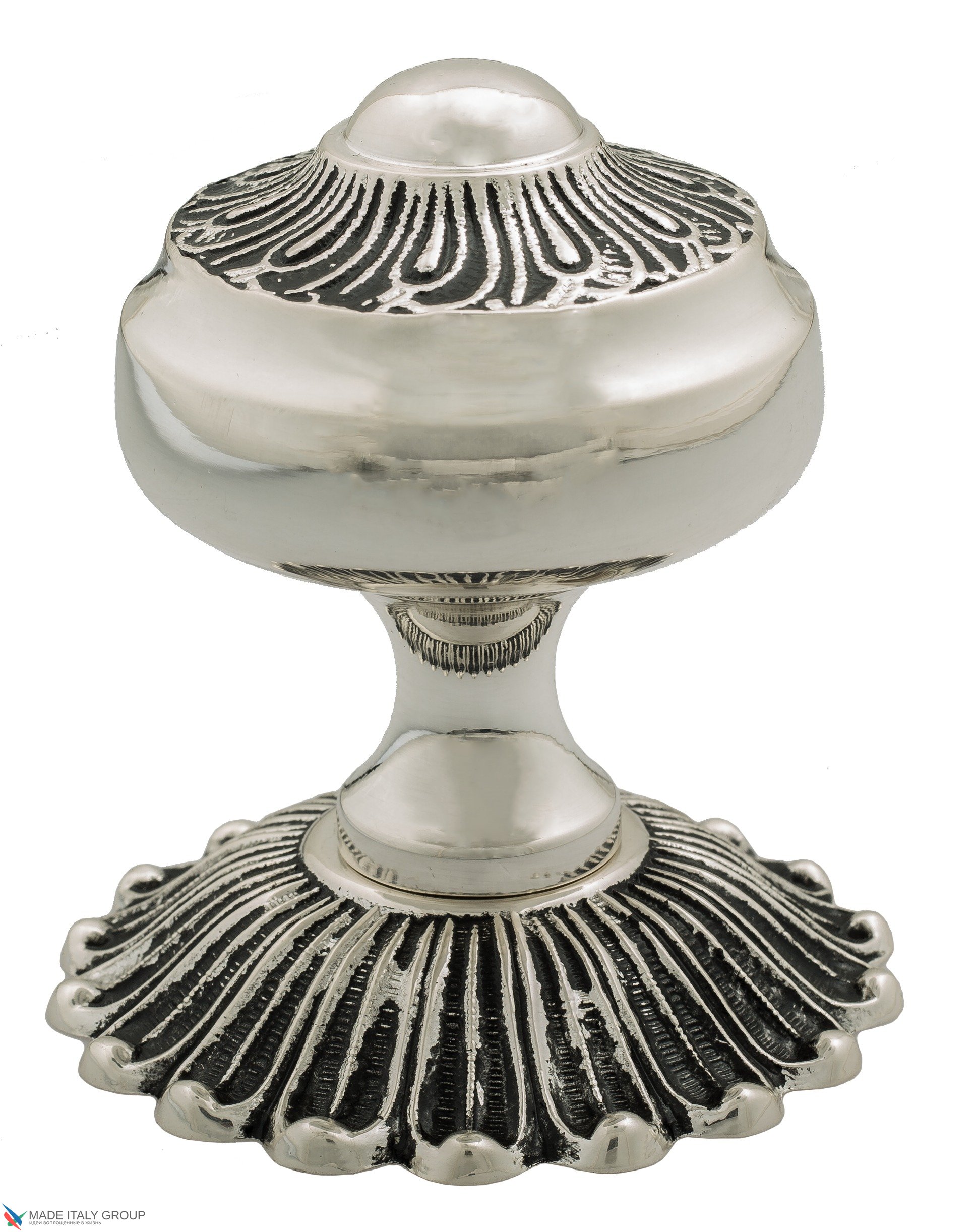 Ручка дверная кноб Venezia P22 Ø65 натуральное серебро + черный