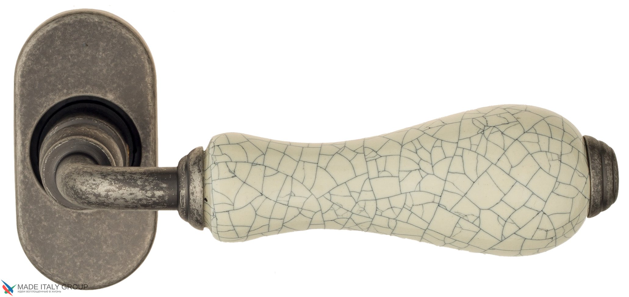 Дверная ручка для профильных дверей Venezia "COLOSSEO" белая керамика паутинка EP античное серебро