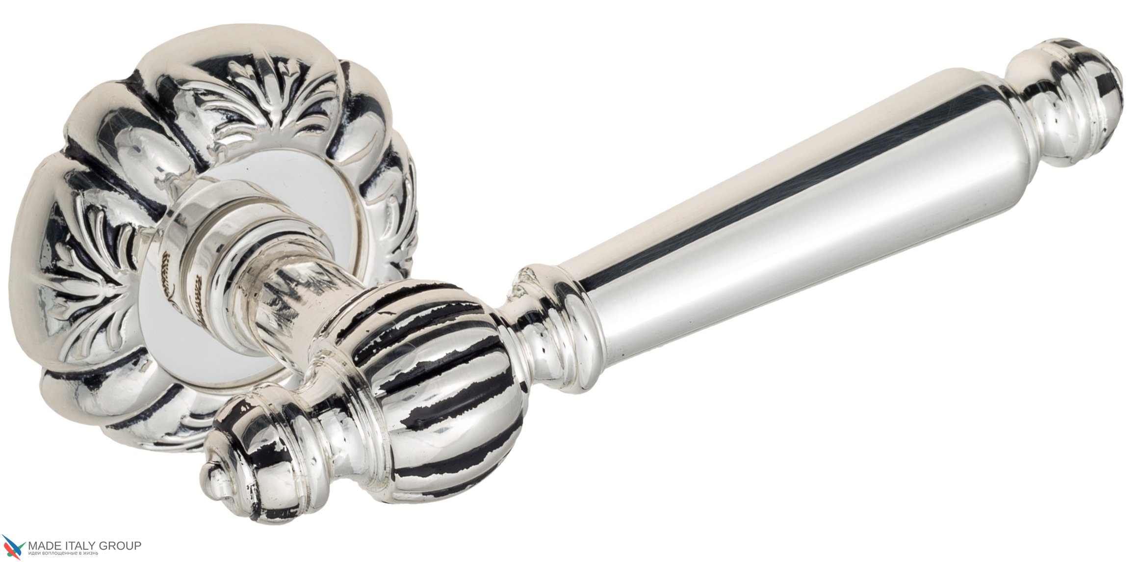 Дверная ручка Venezia "PELLESTRINA" D5 натуральное серебро + черный