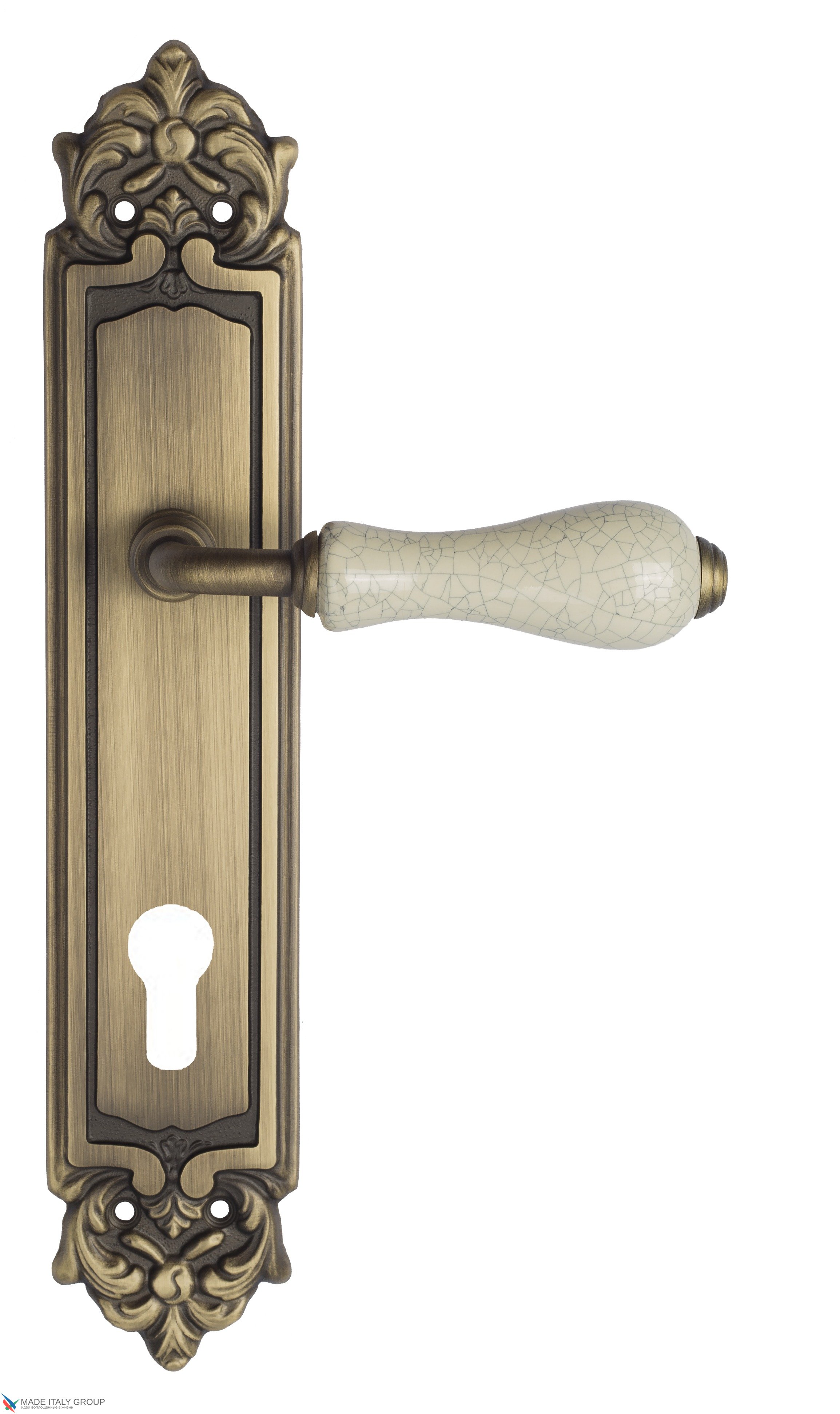 Дверная ручка Venezia "COLOSSEO" белая керамика паутинка CYL на планке PL96 матовая бронза