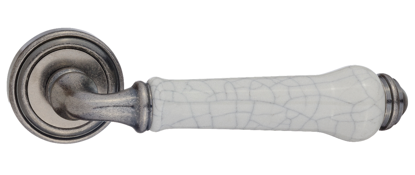 Ручки дверные RENZ INDH 617-16 SL/OC Сиракузы серебро античное/состаренная керамика