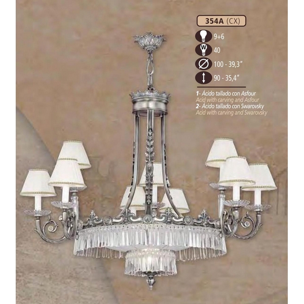 Люстра подвесная Riperlamp 354A/9+6 CX ACID W/CARVING, ASFOUR, CREAM SHADE