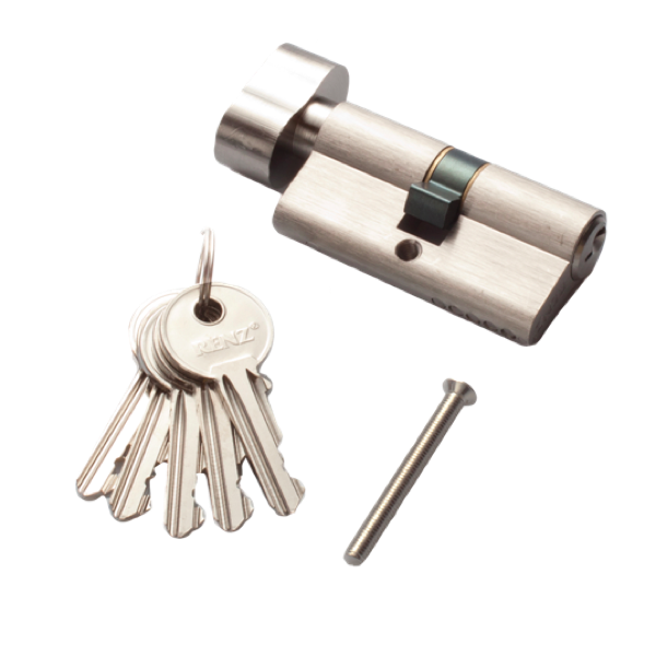 Цилиндр RENZ INCS 60-H SN 60 мм К-З, стандартный ключ, никель матовый