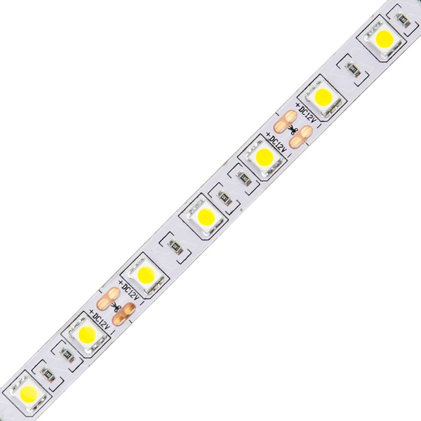 Светодиодная лента Volpe 5050-60LED/m-10mm-IP20-DC12V-14,4W/m-5M-3000K катушка в герметич уп-ке