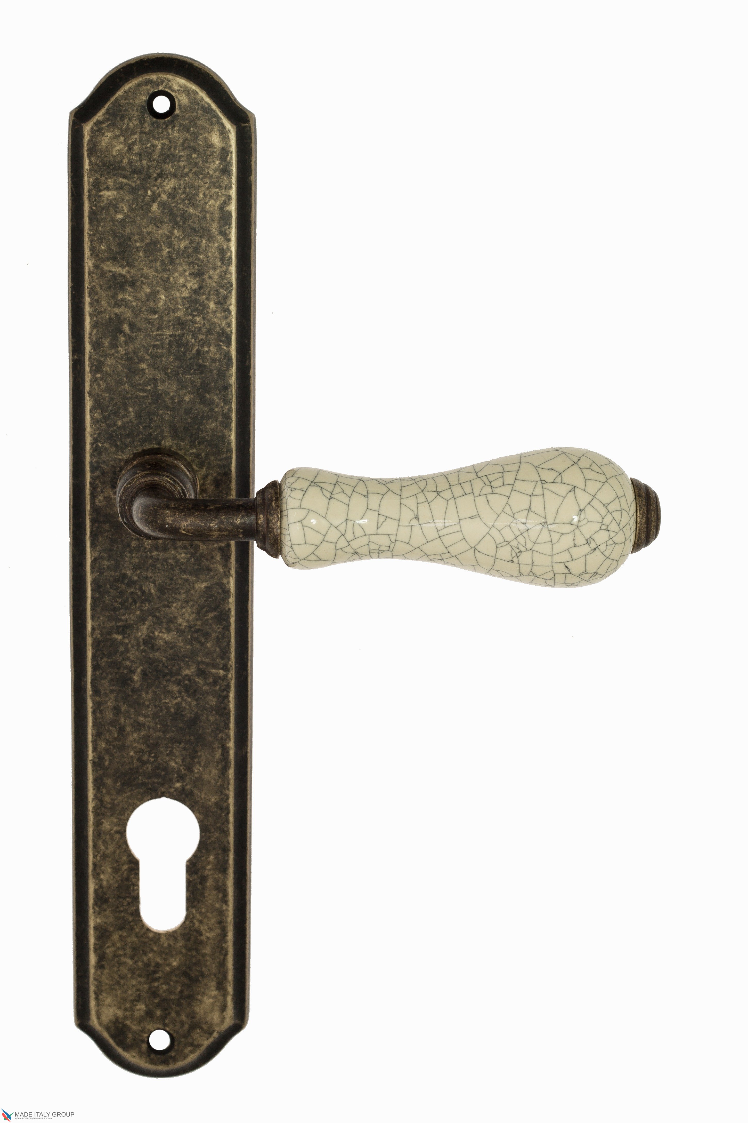 Дверная ручка Venezia "COLOSSEO" белая керамика паутинка CYL на планке PL02 античная бронза