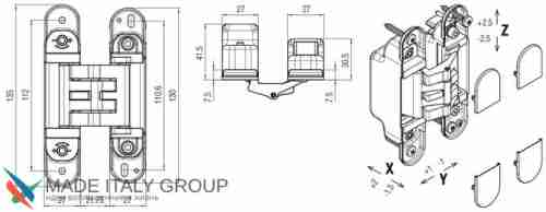 Kubica 2760 DXSX, NR петля скрытая универсальная ЧЕРНЫЙ (60 kg)