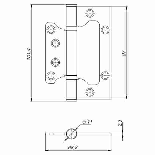 Петля универсальная без врезки 100/P-2B 100x2,3 SN (мат.никель)